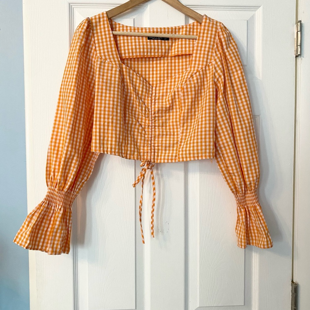 Nasty Gal Orange Gingham Blouse